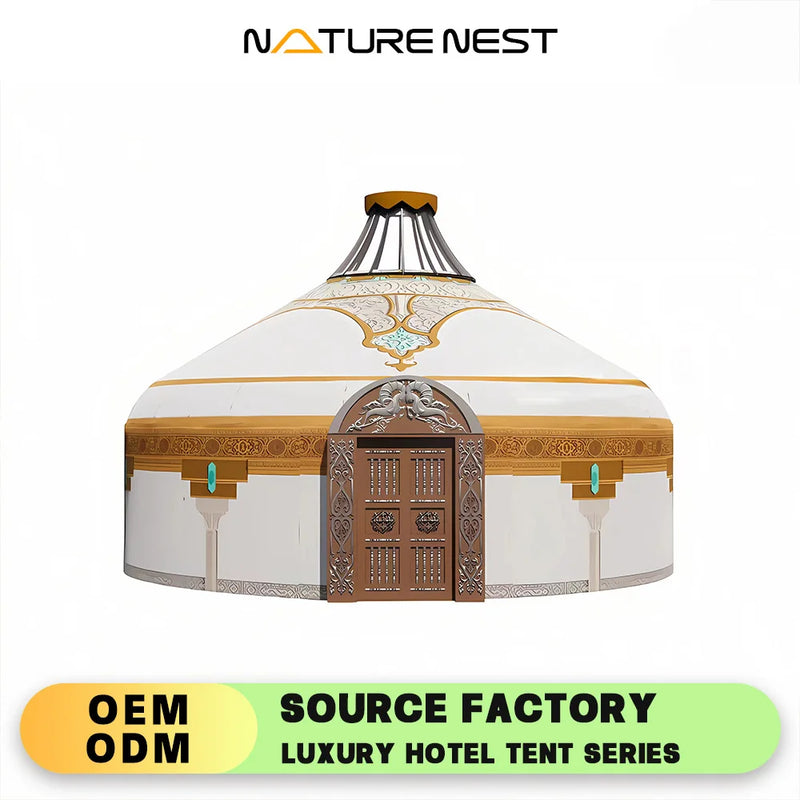 Load image into Gallery viewer, 2024 Large New Yurt Tents Double Slope Steel Bamboo Mongolian Glamping Yurt Water Resistant PVC Farmhouse Restaurant Barbecue
