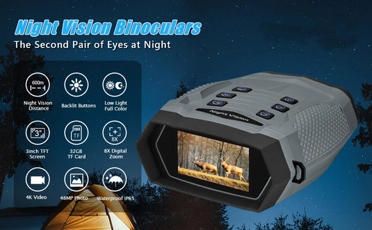 Infrared Digital Night Vision Binoculars, Goggles with Built in Camera, 4K Video Recorder for Hunting, Wildlife Observation