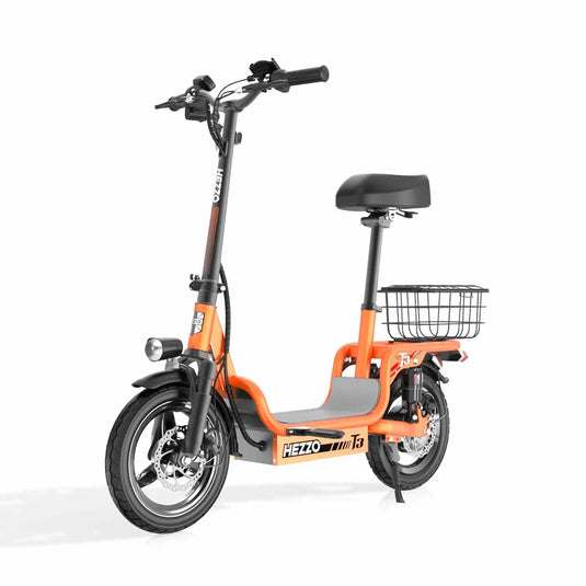 HEZZO T3 City Escooter 48V 500W 15Ah Powerful Electric Scooter Seat & Basket 20Mph 37Miles Long Range Foldable USA EU UK Stock