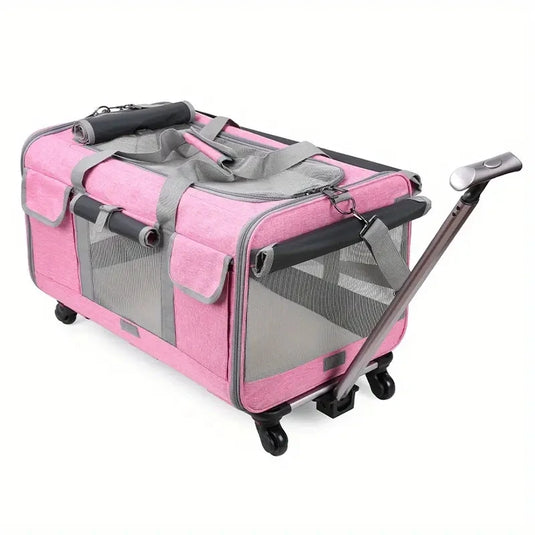 Foldable Travel Carrier with Detachable Wheels for Large Cats & Dogs
