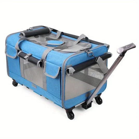 Foldable Travel Carrier with Detachable Wheels for Large Cats & Dogs