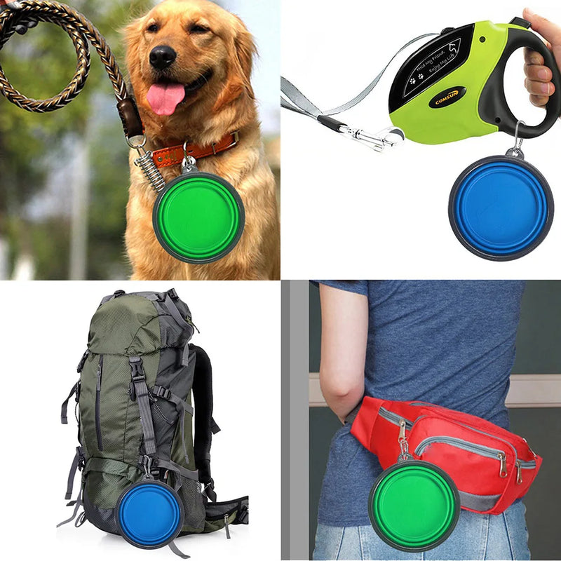 Load image into Gallery viewer, Collapsible Pet Silicone Dog Food Water Bowl Outdoor Camping Travel Portable Folding  Supplies   Dishes with Carabiner
