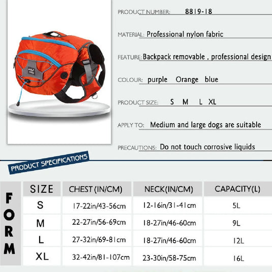 Dog Saddle Backpack Harness