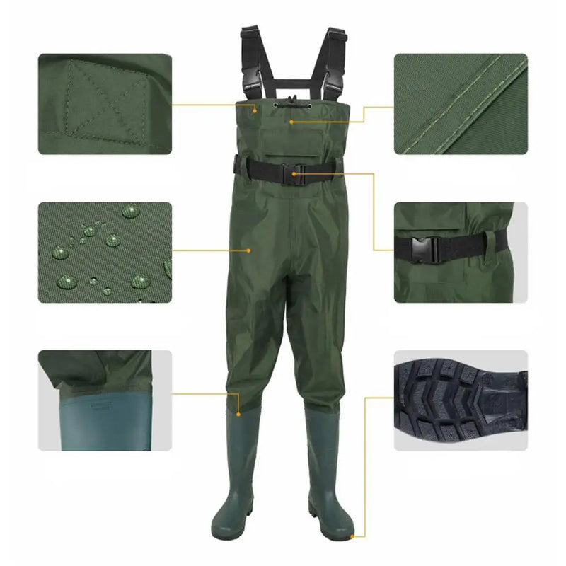 Load image into Gallery viewer, Fishing Jumpsuit Waders Hunting Suit Nylon Half-length Wading Pants Waterproof Hunting Wader Fishing Overalls With Boots
