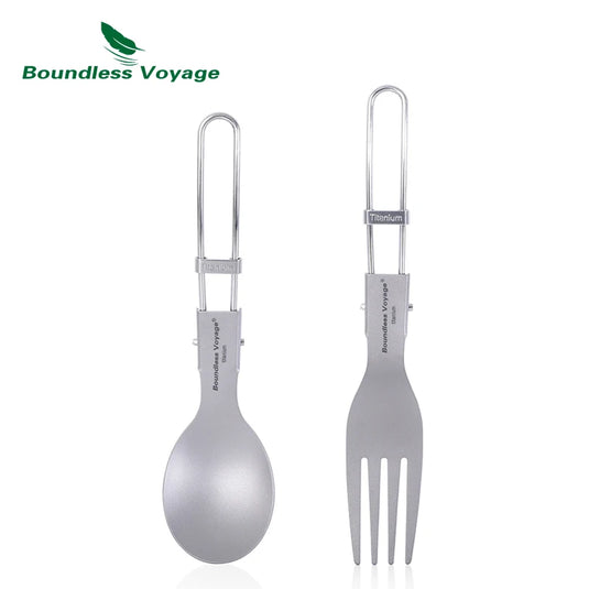 Titanium Folding Spork Fork Spoon Set | Camping Cutlery | Lightweight Outdoor Flatware Kit