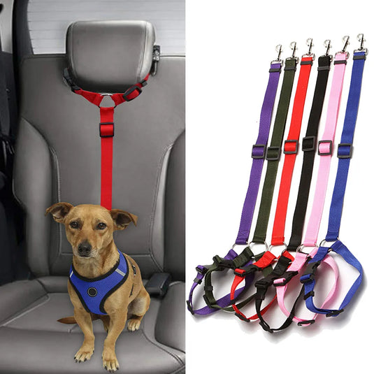 Two-in-one Nylon Adjustable Dogs Harness Collar Pet dog Accessories Pet Car Seat Belt Lead Leash Backseat Safety Belt