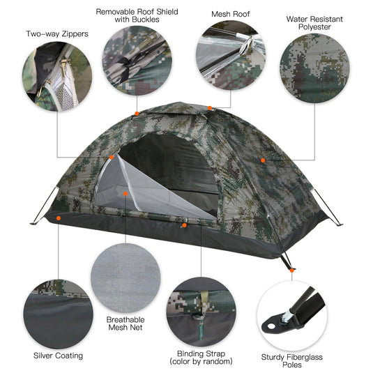 Tomshoo Ultralight 1–2 Person Camping Tent – Compact Shelter with UV Protection for Beach, Hiking, and Outdoor Adventures