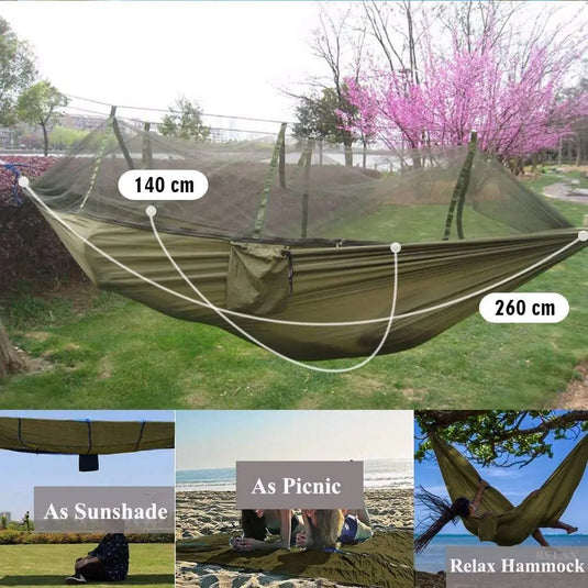 2-Person Camping & Garden Hammock | Parachute Fabric | Mosquito Net