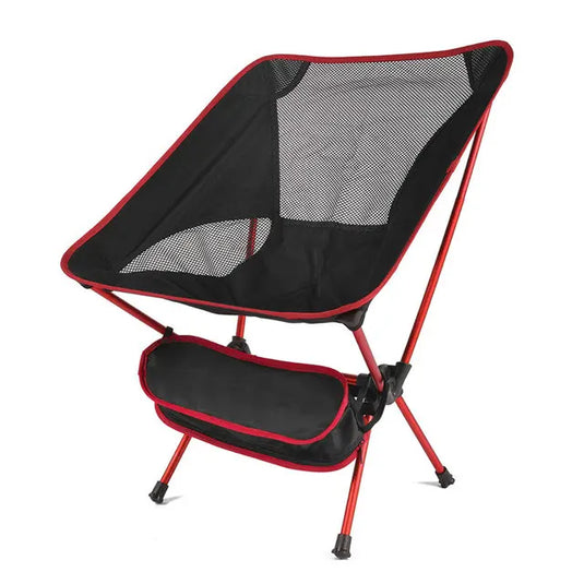 Black and red camping chair on a white background