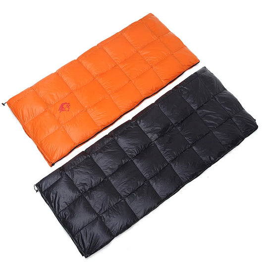 Orange and black sleeping bags on a white background