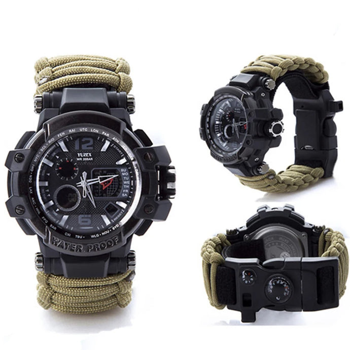 Outdoor Survival Watch Men Multifunctional Waterproof Military Tactical Paracord Watch Bracelet Camping Hiking Emergency Gear