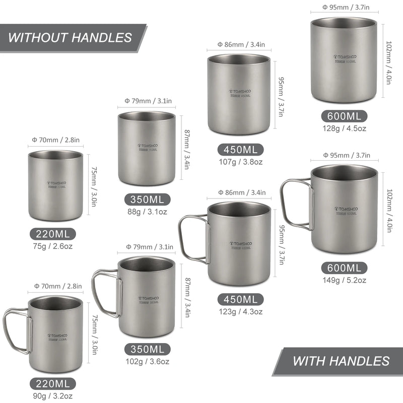 Load image into Gallery viewer, Double Wall Titanium Camp Cup | 220ml–600ml Insulated Coffee Tea Mug | Outdoor Hiking Backpacking
