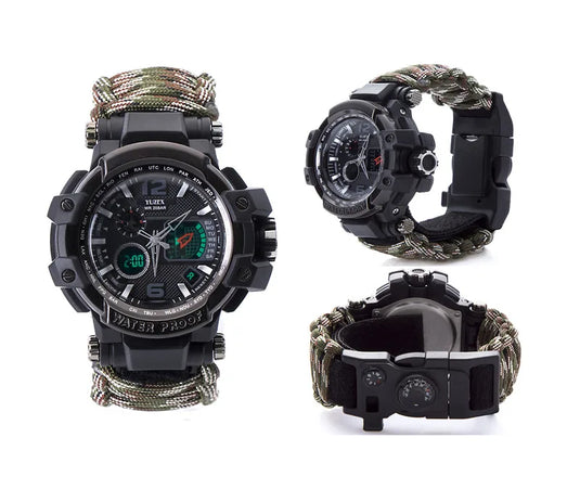 Outdoor Survival Watch Men Multifunctional Waterproof Military Tactical Paracord Watch Bracelet Camping Hiking Emergency Gear