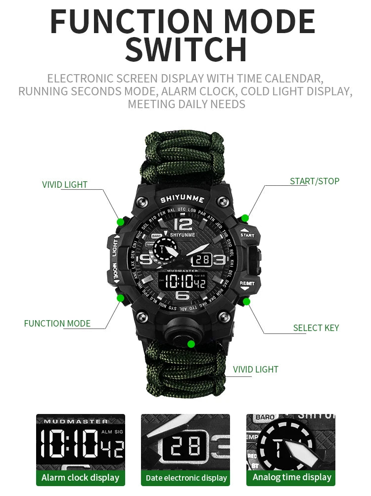 Load image into Gallery viewer, Outdoor Survival Watch Multifunctional Waterproof Military Tactical Paracord Watch Bracelet Camping Hiking Emergency Gear
