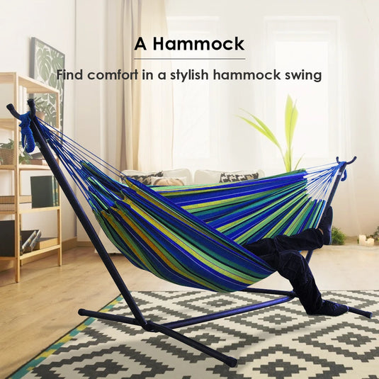 Large Double Canvas Hammock – Portable Indoor/Outdoor Camping Swing
