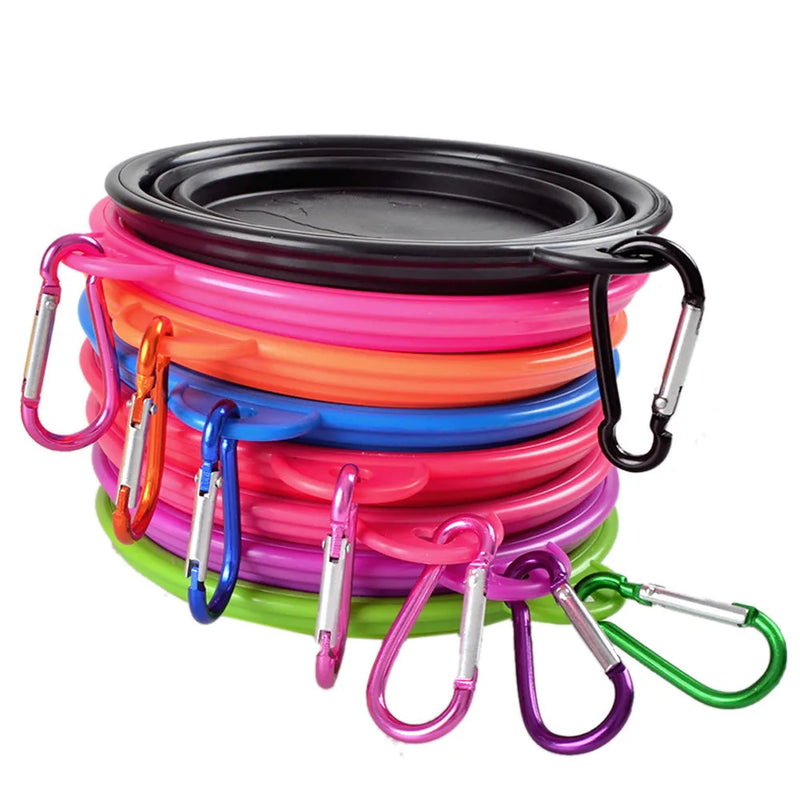 Load image into Gallery viewer, Collapsible Pet Silicone Dog Food Water Bowl Outdoor Camping Travel Portable Folding  Supplies   Dishes with Carabiner
