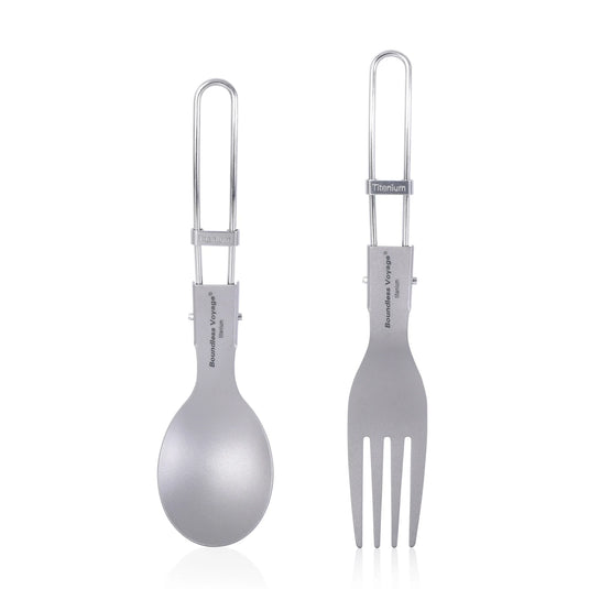 Titanium Folding Spork Fork Spoon Set | Camping Cutlery | Lightweight Outdoor Flatware Kit