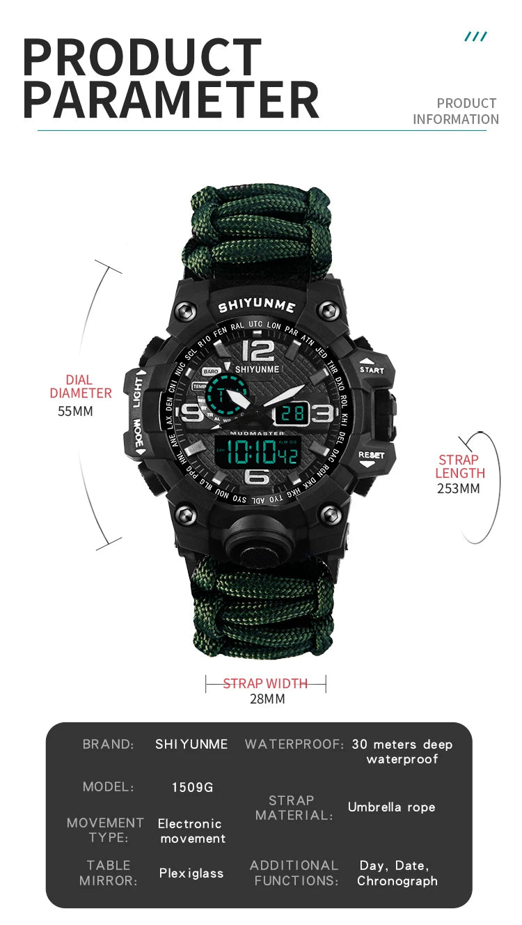 Load image into Gallery viewer, Outdoor Survival Watch Multifunctional Waterproof Military Tactical Paracord Watch Bracelet Camping Hiking Emergency Gear
