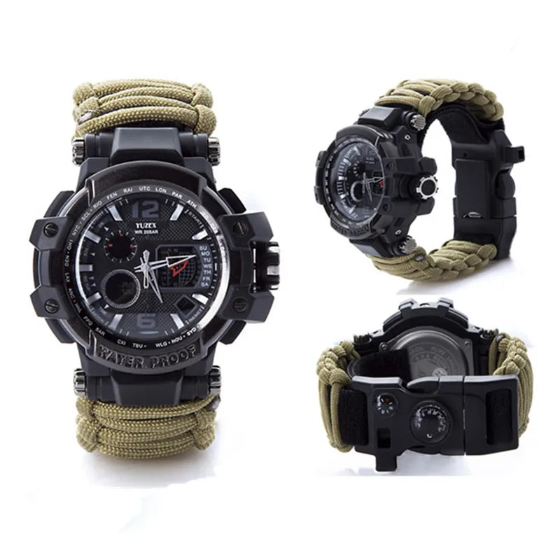 Load image into Gallery viewer, Outdoor Survival Watch Men Multifunctional Waterproof Military Tactical Paracord Watch Bracelet Camping Hiking Emergency Gear
