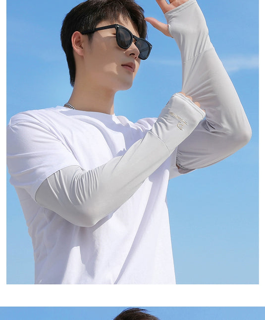 Men Ice Silk Long Widened Ice Sleeve Summer Plus Size Loose Sun Protection Oversleeve UV Protection Sleeves Arm Oversleeve