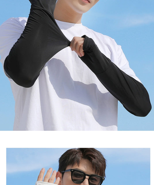 Men Ice Silk Long Widened Ice Sleeve Summer Plus Size Loose Sun Protection Oversleeve UV Protection Sleeves Arm Oversleeve