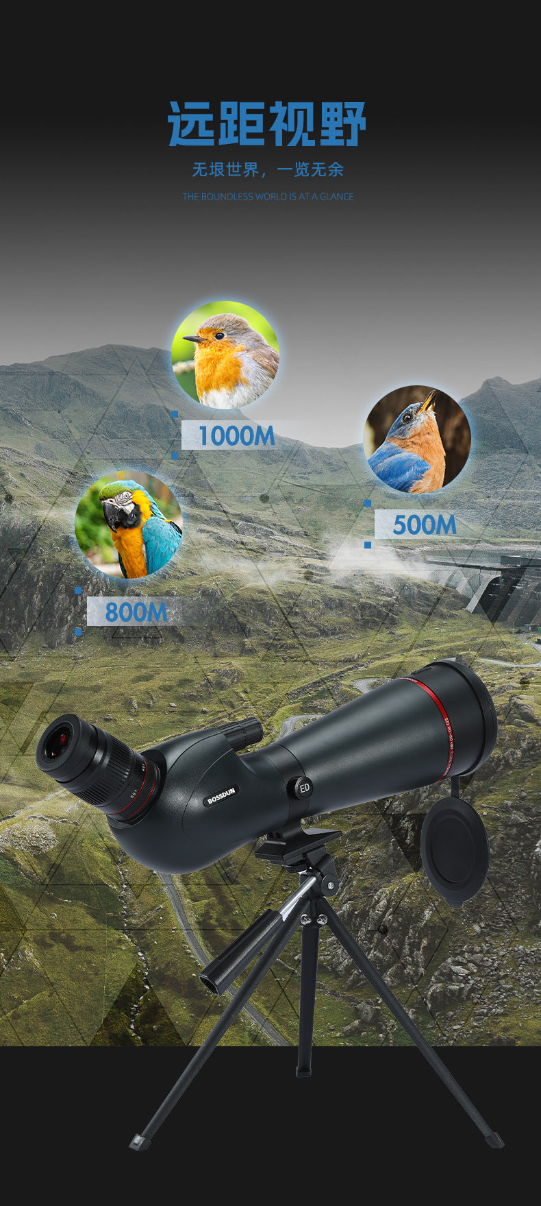 Load image into Gallery viewer, BOSSDUN 20-60x80ED 45Degree Spotting Scope Zoom Telescope Multi-Coated for Bird Watching Moon View Hunting Match
