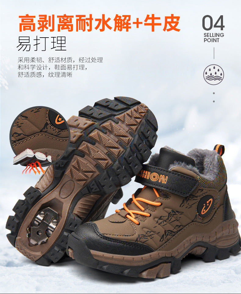 Load image into Gallery viewer, Winter Children Snow Warm Boots Fur Shoes Boys Sneaker Rubber Hiking Shoe Fashion Children Shoes Waterproof Leather Boots Kids
