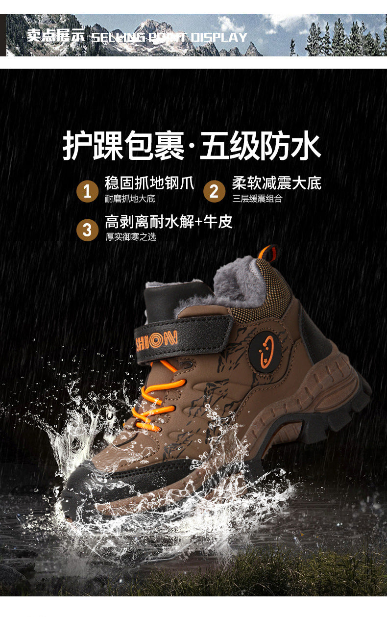 Load image into Gallery viewer, Winter Children Snow Warm Boots Fur Shoes Boys Sneaker Rubber Hiking Shoe Fashion Children Shoes Waterproof Leather Boots Kids
