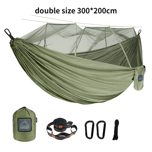 Leaftour Portable Hammock with Mosquito Net – Single & Double Sizes for Travel and Outdoor Camping