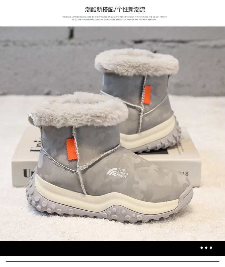 Load image into Gallery viewer, Furry Children Snow Boots Fashion Camouflage Girl Boy Velvet Thickened Non-slip Wear-resistant Elastic Comfort Child Cotton Shoe
