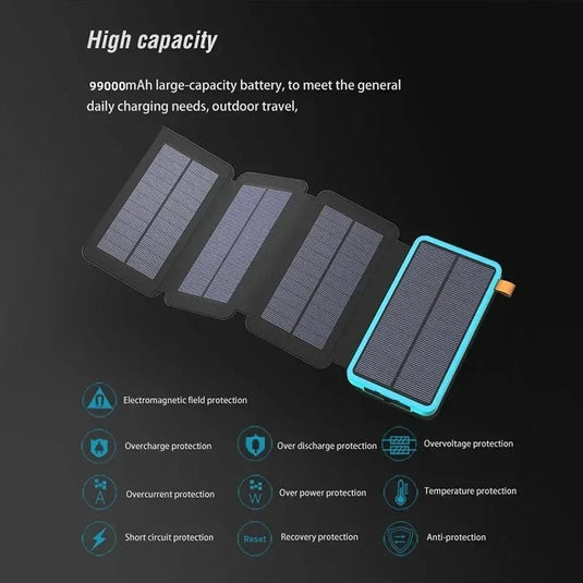200000mAh Solar Power Bank | Foldable Panel Fast Charging | Waterproof Outdoor Camping Battery