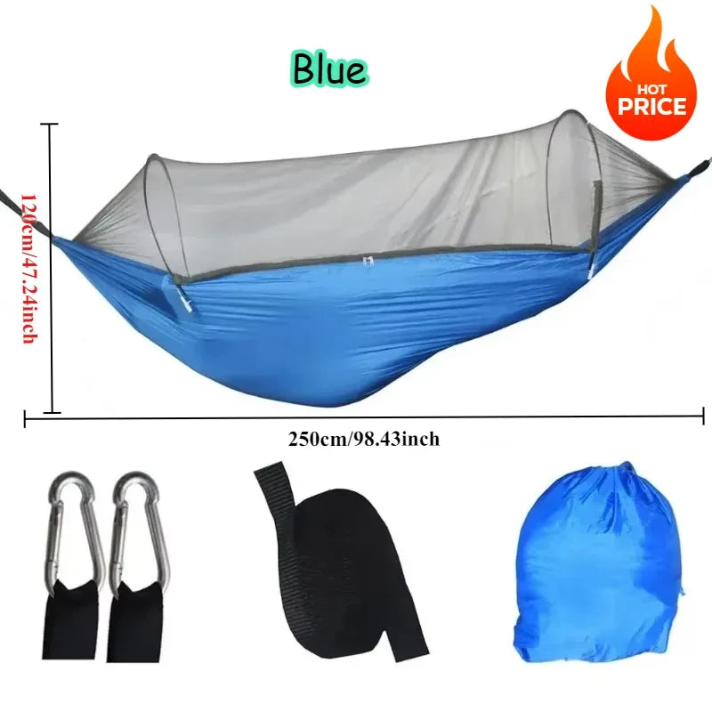 Load image into Gallery viewer, 250×120cm Camping Hammock with Mosquito Net – Lightweight, Breathable, and Insect-Proof Parachute Fabric Hammock
