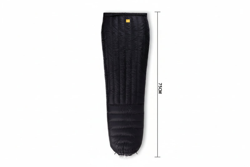 Load image into Gallery viewer, Black sleeping bag with product details and Alpine Guest branding on a white background

