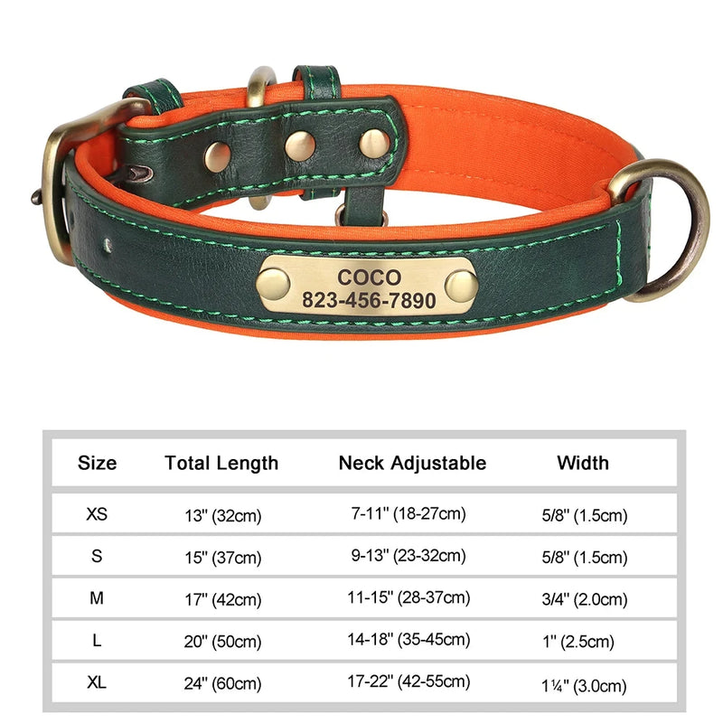 Load image into Gallery viewer, Custom Engraved Leather Dog Collar Soft Padded ID Tag Collar for All Dog Sizes
