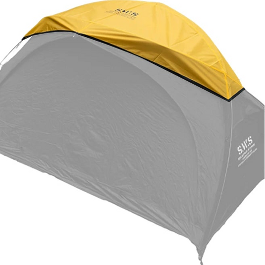 Camping tent roof cover with SWS branding and dimensions on a white background