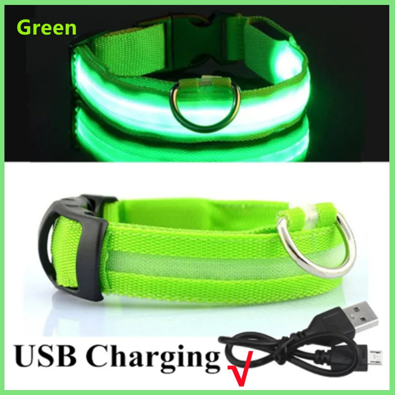 Load image into Gallery viewer, USB Rechargeable LED Dog Collar Adjustable Glowing Safety Collar for Night Walks

