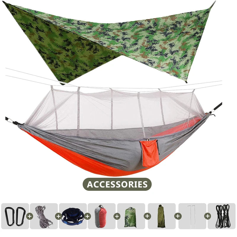 Load image into Gallery viewer, Double Camping Hammock with Mosquito Net &amp; Rain Fly – 260x140cm Lightweight Parachute Hammock for Travel &amp; Hiking

