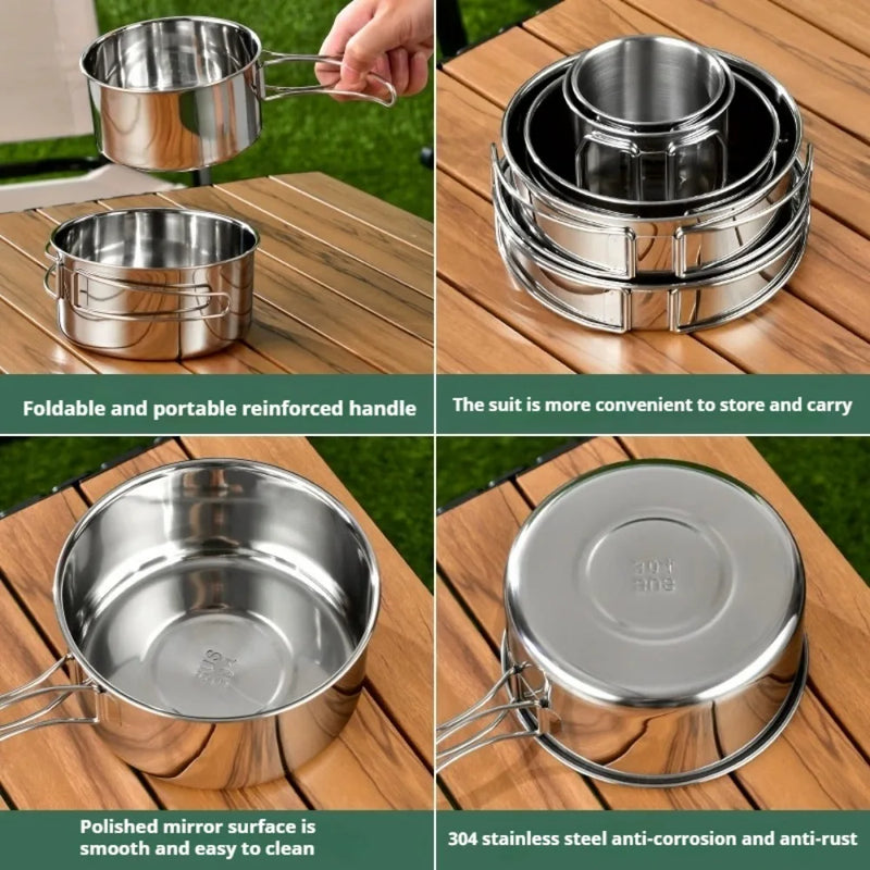 Load image into Gallery viewer, 12PCS Adventure Camp Cook Set | Camping Pots and Pans Family Cookset Non-Toxic 304 Stainless Steel
