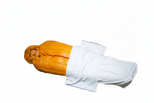 Orange sleeping bag with white cover on a white background, featuring 3F UL Gear logo.