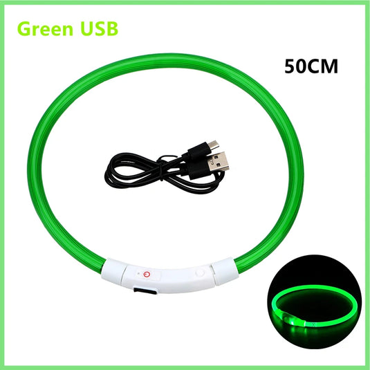 USB Rechargeable LED Dog Collar Adjustable Glowing Safety Collar for Night Walks