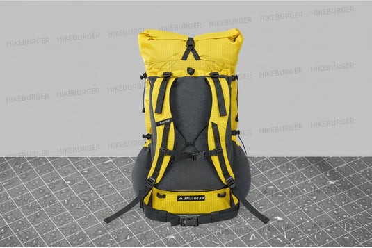 Yellow and gray backpack with water-repellent UHWMPE fabric on a gray background