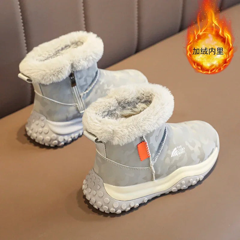 Load image into Gallery viewer, Furry Children Snow Boots Fashion Camouflage Girl Boy Velvet Thickened Non-slip Wear-resistant Elastic Comfort Child Cotton Shoe
