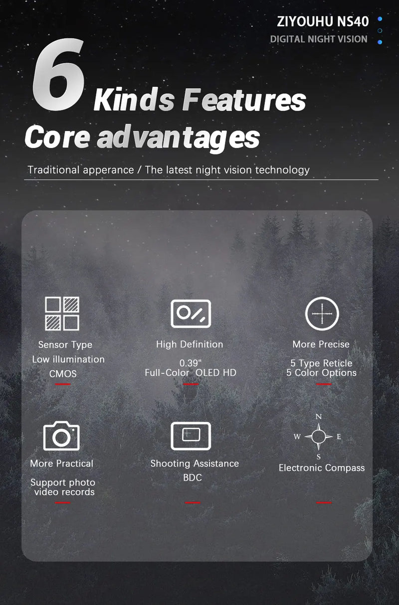 Load image into Gallery viewer, New NS40 Digital Night Vision Scope Built Gyro Tacticle Crosshair Software Ranging 1080p Video IR Camera 7-19X Hunting Monocular
