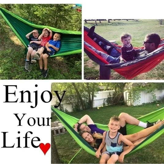 Double-Person Anti-Rollover Nylon Hammock – Lightweight Parachute Fabric Swing for Camping & Outdoor Use