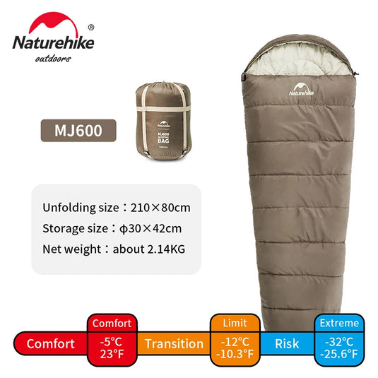 Naturehike Sleeping Bag MJ300 -1℃ Lightweight MJ600 -12℃ Mummy Sleeping Bag Outdoor Camping Cotton Winter Sleeping Bag