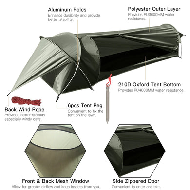 Ultralight 1-Person Waterproof Tunnel Tent – Compact Shelter for Solo Hiking, Camping & Fishing