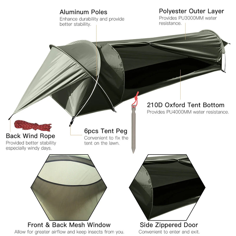 Load image into Gallery viewer, Ultralight 1-Person Waterproof Tunnel Tent – Compact Shelter for Solo Hiking, Camping &amp; Fishing
