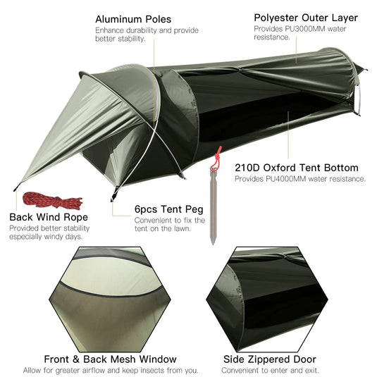 Ultralight 1-Person Waterproof Tunnel Tent – Compact Shelter for Solo Hiking, Camping & Fishing