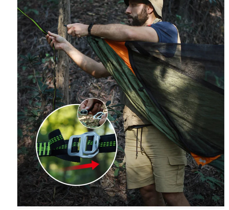 Load image into Gallery viewer, Traveler’s Lightweight Camping Hammock with Mosquito Net – Anti-Rollover, Breathable 70D Nylon, 310x140cm
