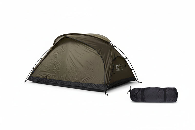 Load image into Gallery viewer, Green camping tent with SWS branding on a white background
